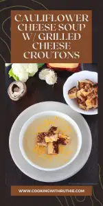 Warm, creamy, and full of cozy winter vibes — this Mushroom & Roasted Cauliflower Cheese Soup topped with crispy grilled‑cheese croutons is the perfect comfort meal for chilly December or January evenings. Hearty, nourishing, and totally crave‑worthy! 🍲🧀 | cookingwithruthie.com #cauliflowersoup #mushroomsoup #comfortfood #winterrecipes #cozymeals #souplover #homemadefood #cookingwithruthie