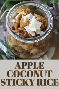 Indulge in this creamy, sweet fusion of apple and coconut over sticky rice. Perfect for fall dessert lovers or anytime craving a tropical twist! || cookingwithruthie.com #StickyRice #AppleDessert #CoconutRice #FallDesserts #CookingWithRuthie