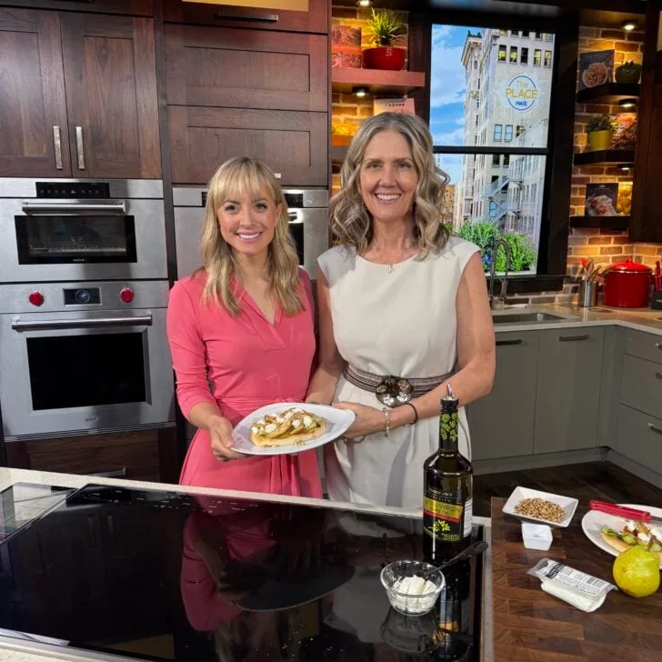 Grilled Pear Cucumber Flatbread on FOX13 by cookingwithruthie.com